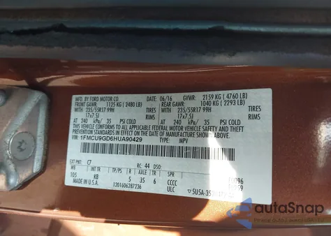 2017 Ford Escape Se z USA, uszkodzony, nr VIN 1FMCU9GD6HUA90429